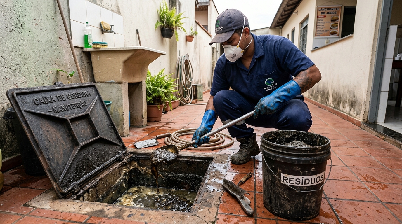 Remoção de resíduos da caixa de gordura em Campo Grande‑MS