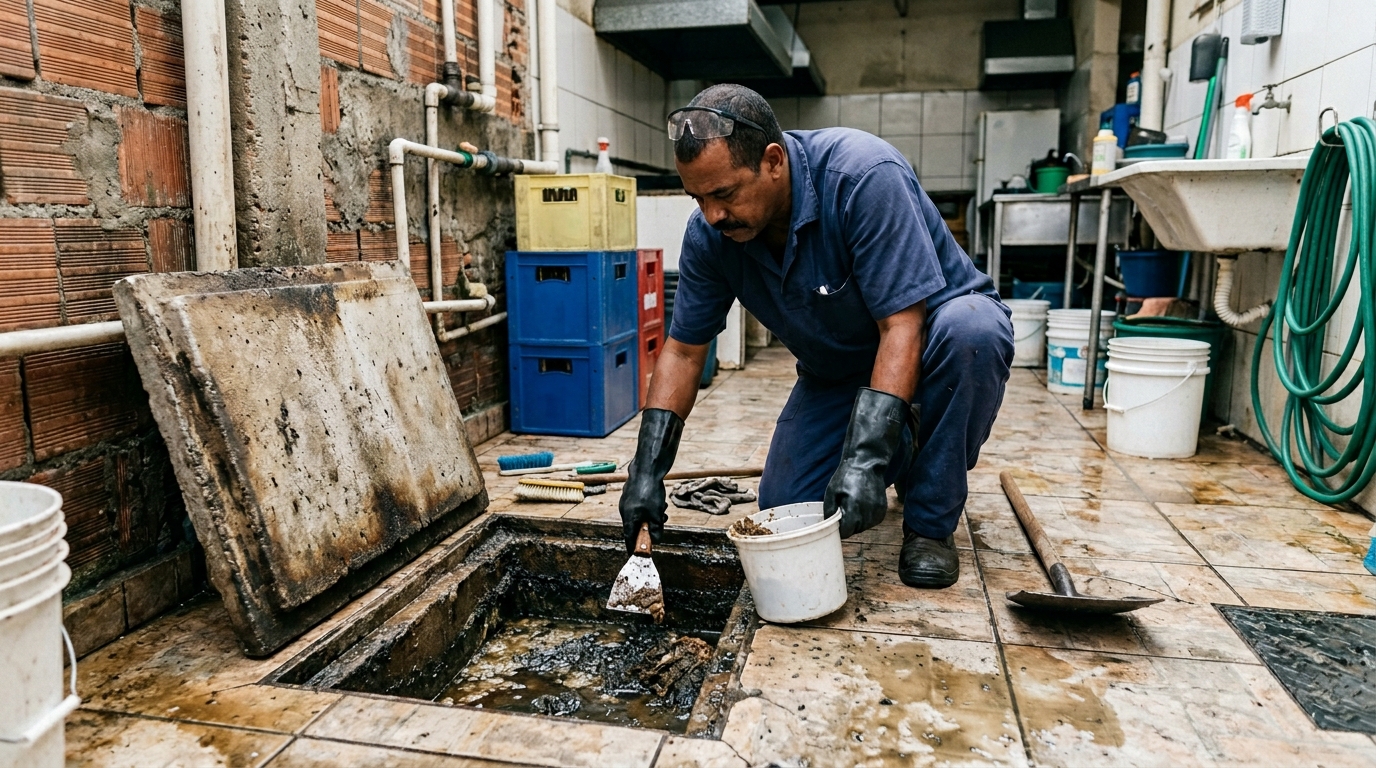 Limpeza de caixa de gordura residencial em Campo Grande‑MS